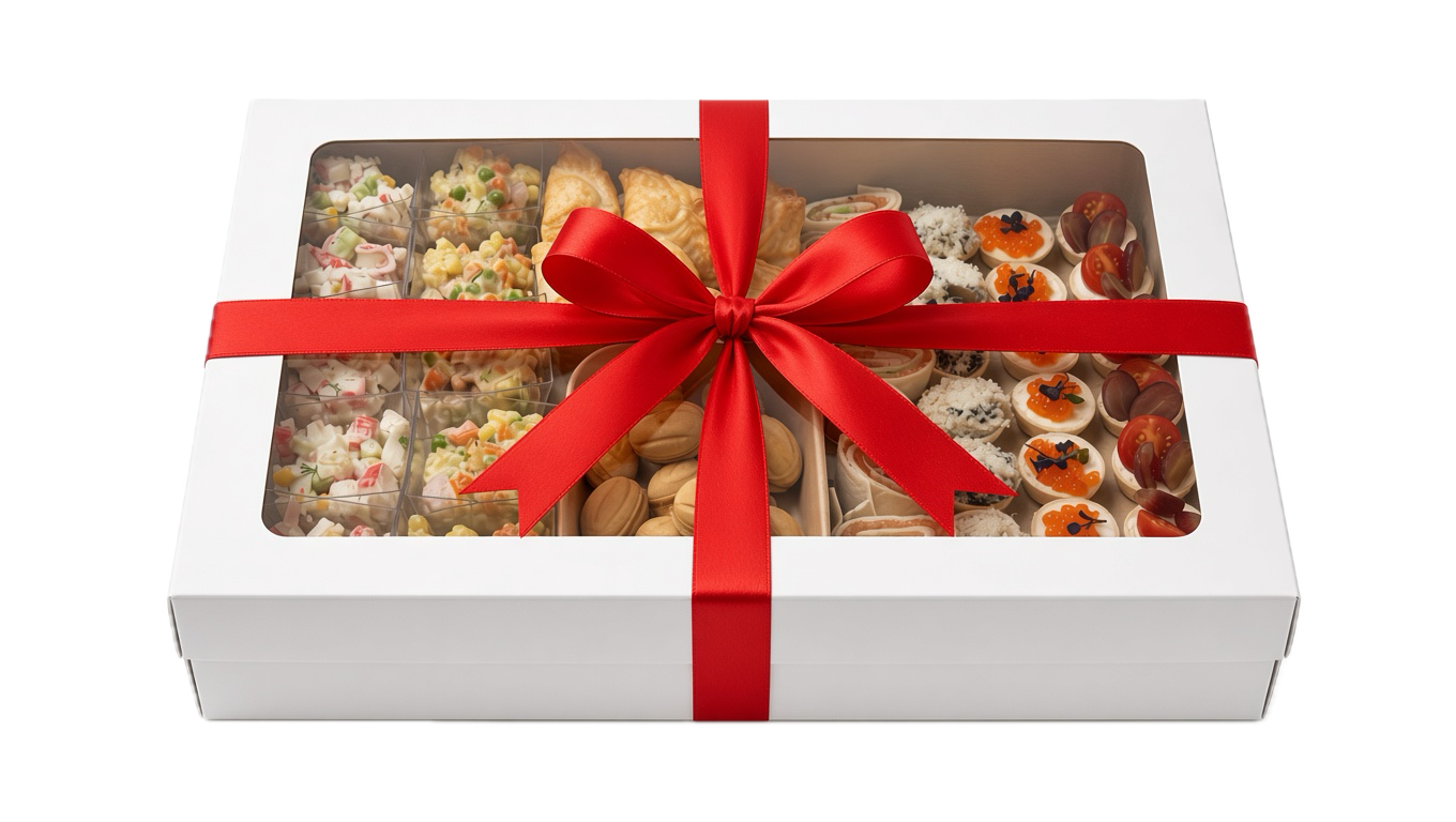 Tasting kit box with canapés and bites